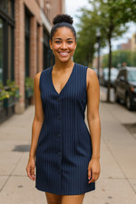 Steve Madden Women's Pinstripe Dress Size M Navy
