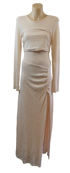 SABO Womens Size 10 S Long Sleeve Knit Maxi Dress Stretch High Split Event Party