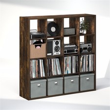 Pemberly Row 16 Cube Vinyl Record Media Storage Organizer in Amber Pine