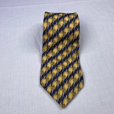 Vintage Barrington Gold & Blue Geometric Pattern Mens Neck Tie USA Made Silk #S1