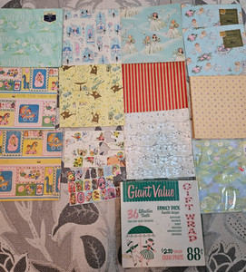 Vintage WRAPPING PAPER Assortment 17 sheets with tags and seals