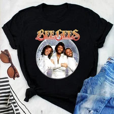 Bee Gees Members Black Cotton T Shirt Full Size S-5XL