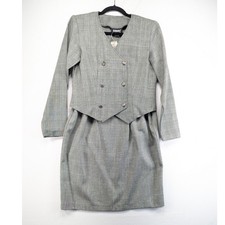 Vintage Sauci California Grey Glen Plaid Skirt Suit Set NWT Size 11 Made in USA