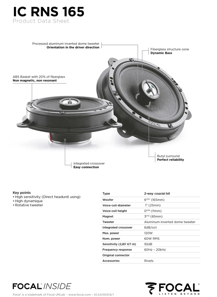 Casse Altoparlanti Posteriori FOCAL plug e play IC RNS 165 per RENAULT ESPACE V - Immagine 4 di 4