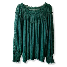 Women Green Lace Top Blouse 4X Romantic Feminine Boho Holiday Cocktail Frilly
