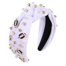 Football Pearl Rhinestone Jeweled Wide Knotted Headband Game Day Hair Band