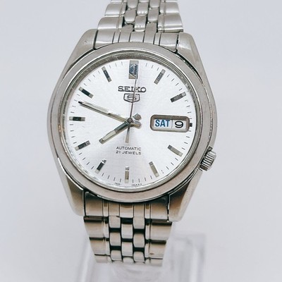 SEIKO 5 7S26-01V0 Silver Dial 21 Jewels Day Date Men's Watch