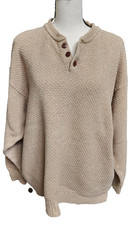 Woolrich Vintage Henley-Style Beige Waffle Pattern Cotton Blend Plus Size 2X