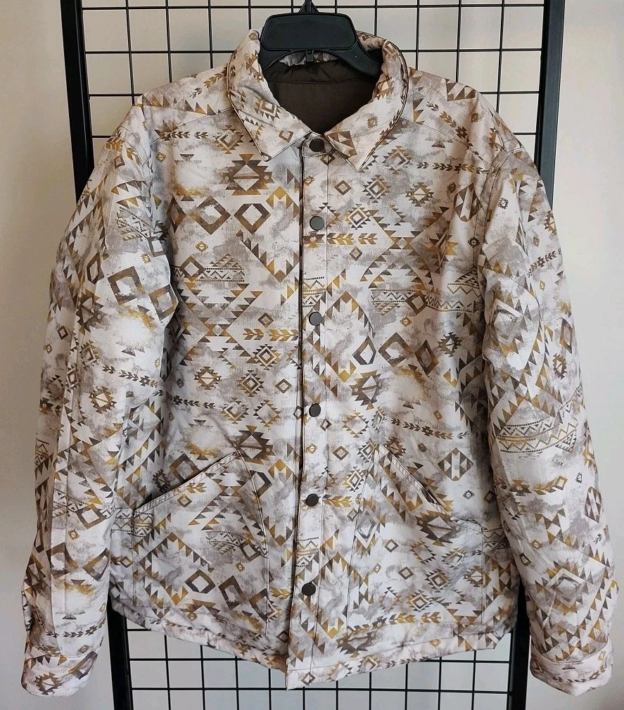 & Lore By Tahoe River Men's Reversible Coat Large Snap Buttons Brown Outerwear  image 11