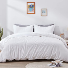 Luxurious 100 Cotton White Duvet Cover Set with 2 Pillow Shams, Full/Queen