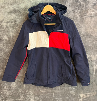 Tommy Hilfiger Damen Jacke mit Kapuze Small Navy Rot Flagge Logo Mantel