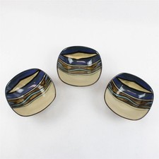 Lot Of 3 Gibson Designs Althea Teal Pattern Square Ceramic Soup/Cereal Bowls 7