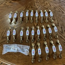 Set Of 23 Vintage Porcelain Flower Brass Drawer Pulls 5 As Seen - No Hardware