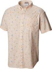 Columbia Mens Rapid Rivers Printed Short Sleeve Shirt, Orange Blast, Campfetti S
