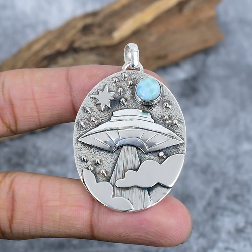 Stunning Natural Larimar Handmade Silver Pendant - Unique Artisan Jewelry - Picture 7 of 9
