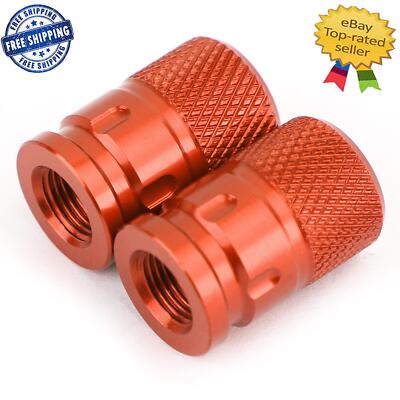 Pair CNC Orange Anti-Thief Tire Valve Stem Caps For Car Truck Bike Motorcycle US