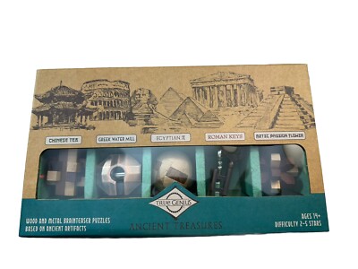 True Genius Ancient Treasures: 5 Brainteaser Puzzles Wood & Metal Gifted Minds