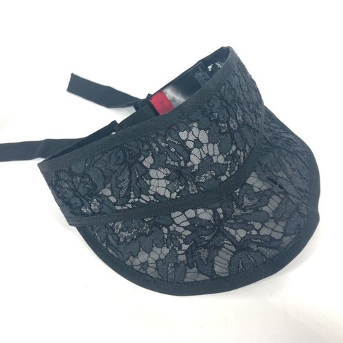 VALENTINO Ribbon Lace Visor Hat Lace Embroidery Sun visor cotton / Rayon Black - Foto 6 di 9