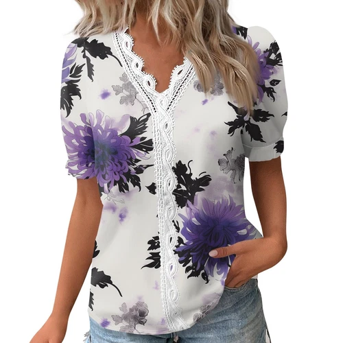 Womens Base Loose Short Pullover Summer Tops Sleeve V neck Ladies Shirt Blouse - Bild 33 von 64