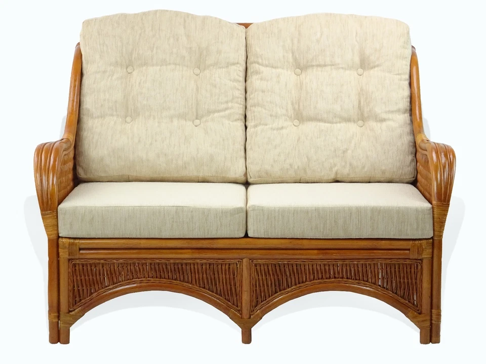 Lounge Loveseat диван джем натуральный ручной работы ротанг с кремовыми подушками, коньяк - Изображение 2 из 4