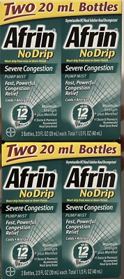 Four 2/3OZ AFRIN No Drip Allergy CONGESTION Nose Pump ALLERGY Mist Spray 4x20ml