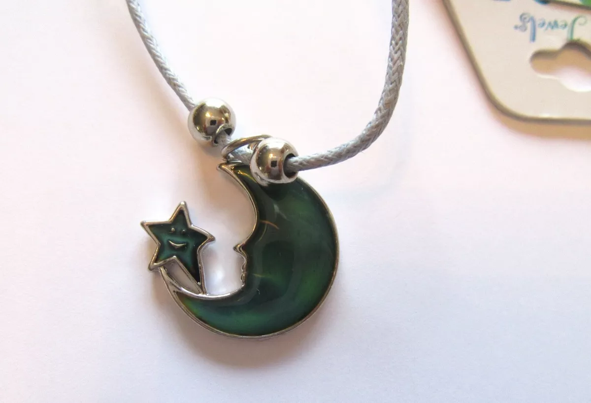 Silver Crescent Moon Pendant Mood Necklace