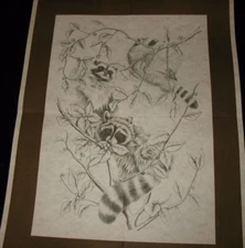* TRI CHEM 8071 A RACCOONS IN A TREE Liquid Embroidery Picture TRICHEM