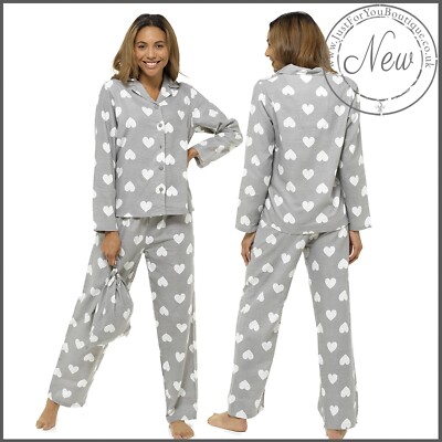 Damen Flanell Wincey Pyjama Set Warm Winter Baumwolle Größe 8 bis 22! NEU