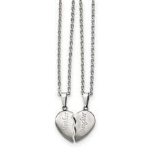 Stainless Steel Brushed 1 2 Heart Mother Daughter Necklace Set