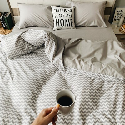 Natural Cotton Double-Sided Duvet Cover in Gray Zig Zag Twin Full Queen King