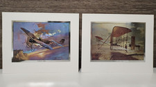 2 Vintage Mayo Olmstead Avro Type Wright Flyer Aircraft Color Foil Etch Print