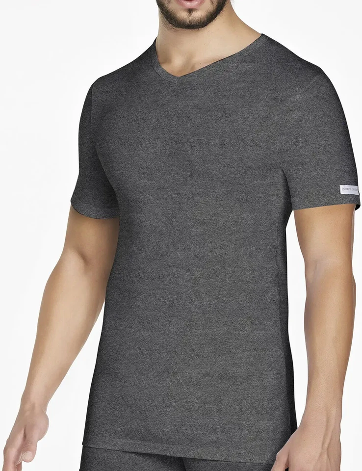 3 maglie collo a V uomo mezza manica cotone elasticizzato elastico Pierre Cardin - Immagine 2 di 4