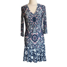 ELIZA J Size 2 Paisley Design 3/4 Sleeve Lined Flapper Style Ruffle Hem Dress