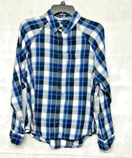 SO Goods for Life Top Womens Small Blue Tartan Plaid Button Up Shirt Long Sleeve