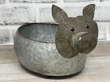 Galvanized Metal Pig Piggy Hog Shaped Planter Pot Trinket Holder Farmhouse Decor