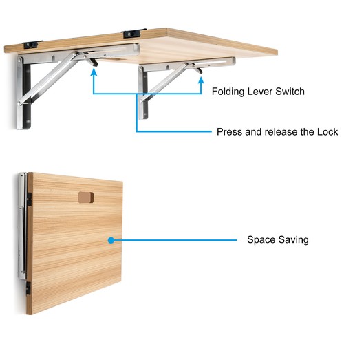 Folding Shelf Bracket Heavy Duty Foldable Table Bench Steel Wall Mounted 2/4PCS - Picture 2 of 20
