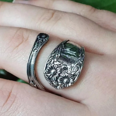 Blumenlöffel Ring Gänseblümchen verstellbarer Ring Größe 7-10 versilberter Metallschmuck