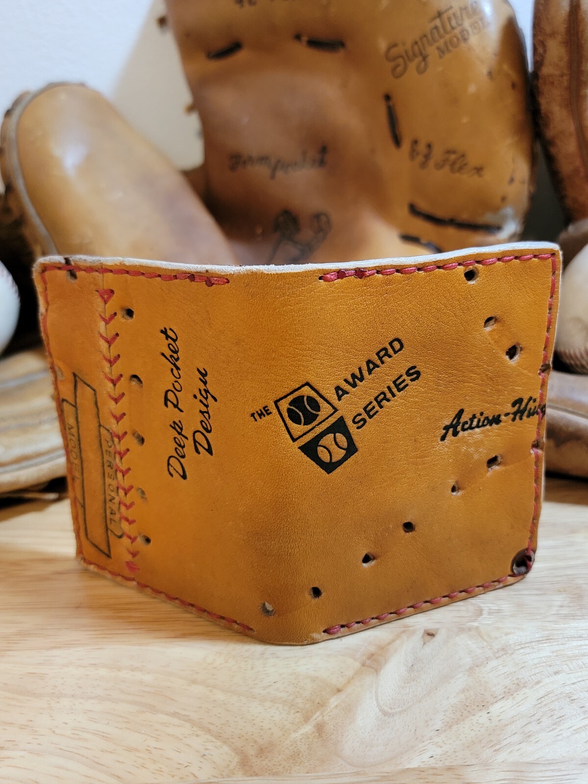 Handmade Baseball Glove leather bifold wallet edc unique gift