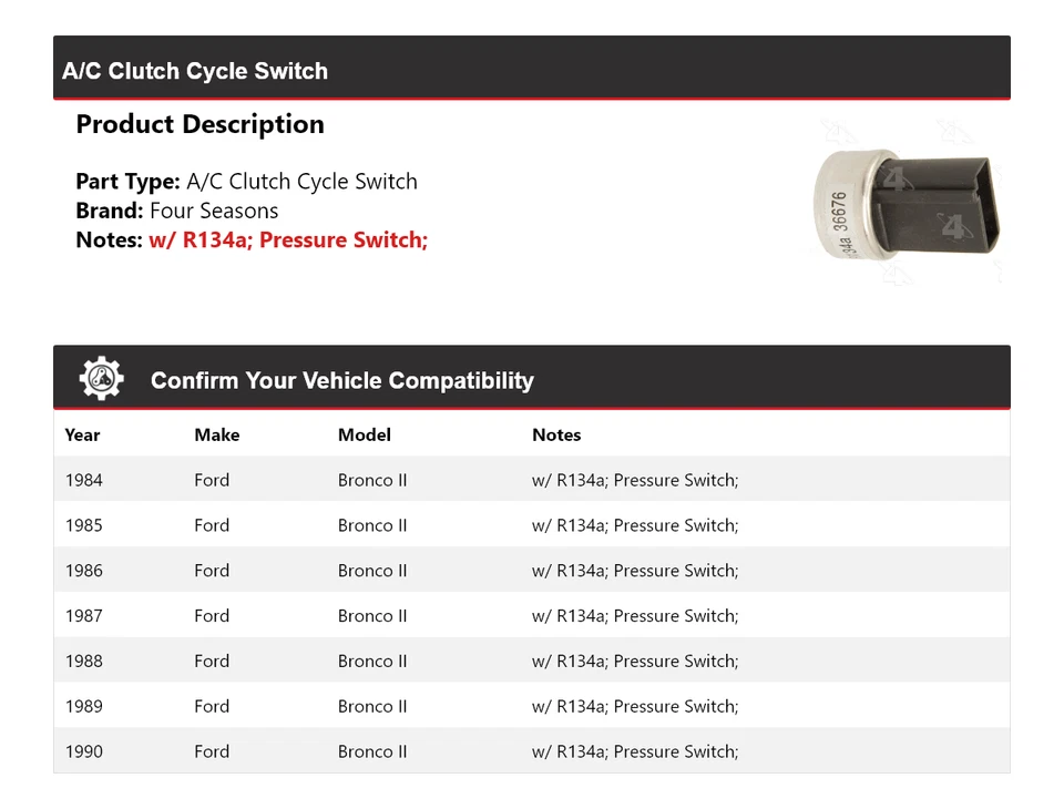 Interruptor de ciclo de embreagem A/C Ford Bronco II 1984-1990 4 estações 1985 1986 1987 - Imagem 2 de 4