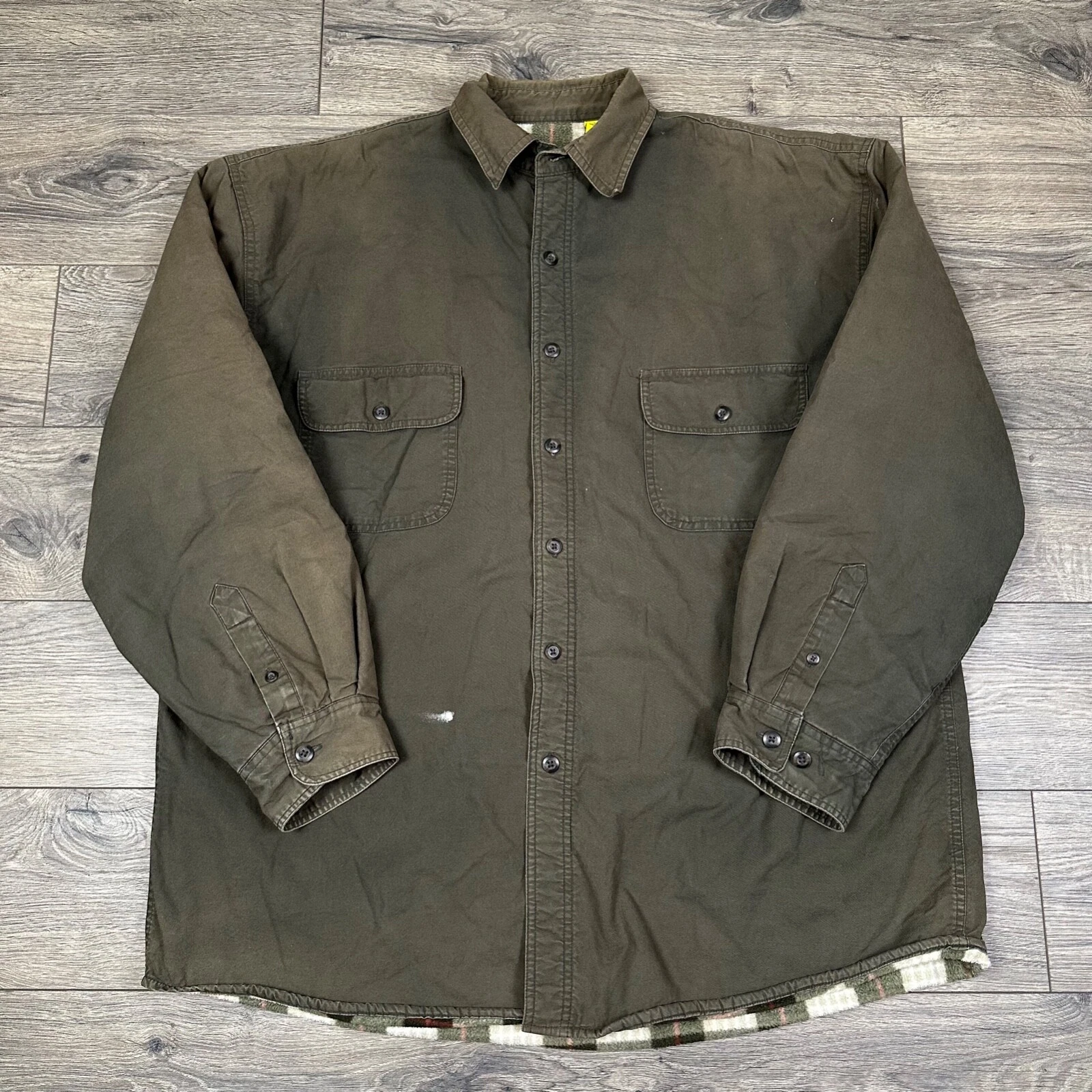 Vintage Stanley Flannel Lined Shirt Jacket Mens XL Button Pockets Olive Green - product detail image 1