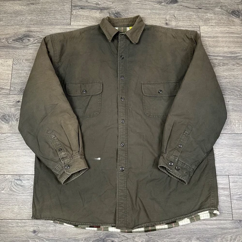 Vintage Stanley Flannel Lined Shirt Jacket Mens XL Button Pockets Olive Green video thumbnail