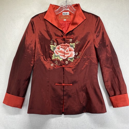 Boerzhongshi Red Embroidered Floral Design Toggle Front Closures Women's Jacket