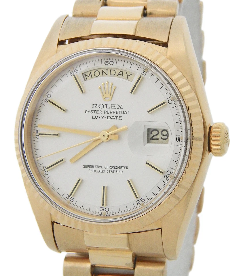 Reloj Rolex Day-Date President para hombre de oro amarillo de 18 quilates esfera plateada vintage 1803