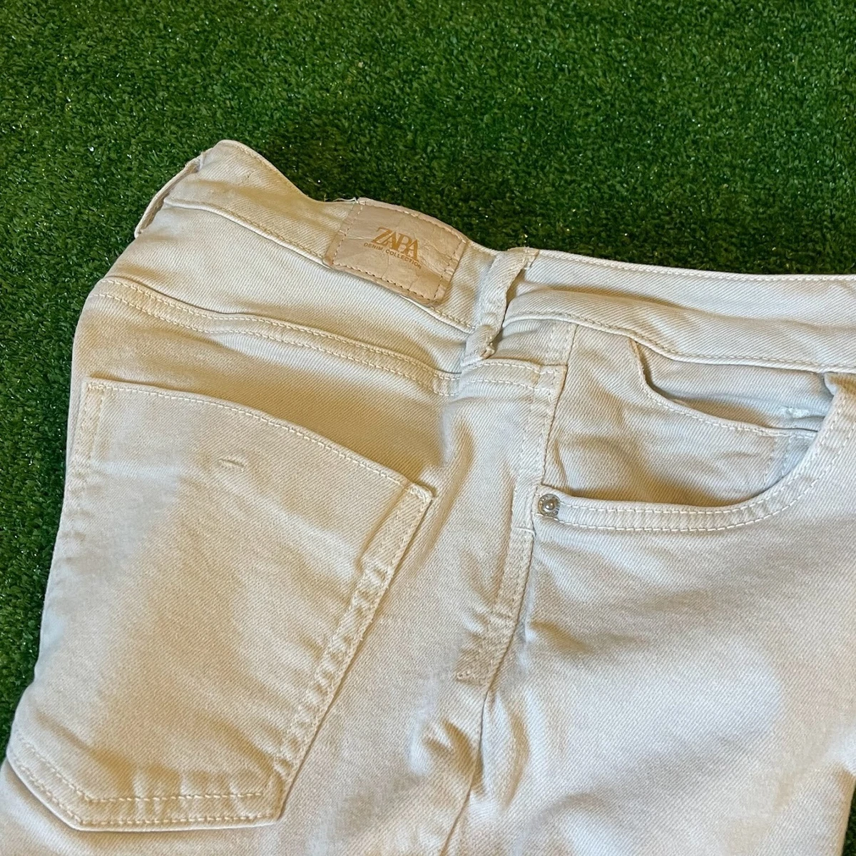 Zara Women s Split Raw Hem High Rise Denim Collection Beige Jeans