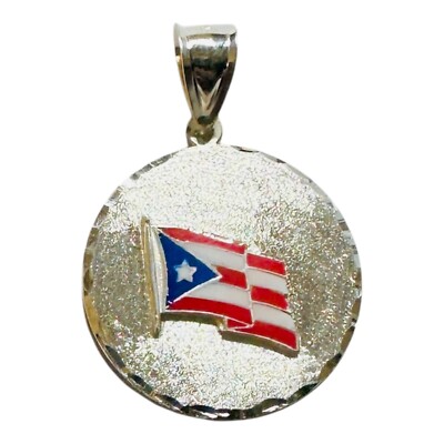 Sterling Silver Hand-Enameled Puerto Rico Flag Pendant (Nickel Size)
