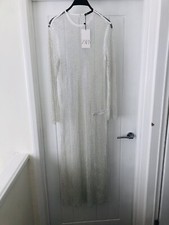 ABITO midi maxi bodycon ZARA ARGENTO STRASS RETE XS S 8 10 12 copricostume £120