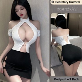Sexy Lingerie Office Secretary Backless Teacher Uniform Nightwear Dress Bodysuit