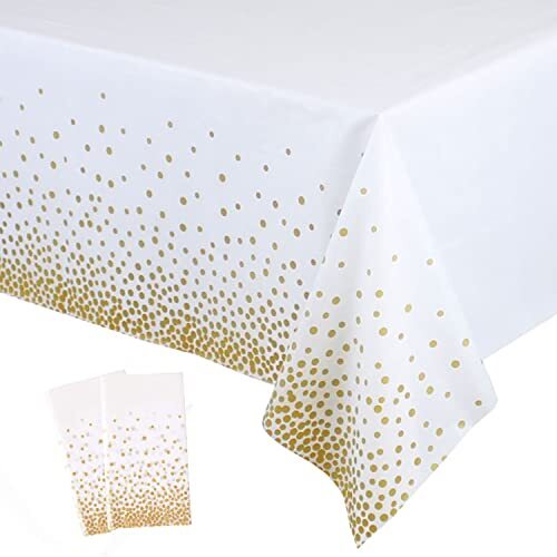 and Gold Tablecloth Disposable Gold Tables Tablecloths for 2 Pack White - Picture 1 of 6