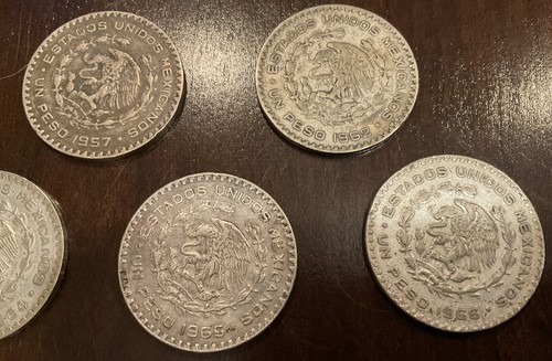 SET 5 MÜNZEN MEXIKO UN 1 PESO MORELOS 1957 1962 1964 1966 SCHÖN 10 % Silber - Bild 8 von 11