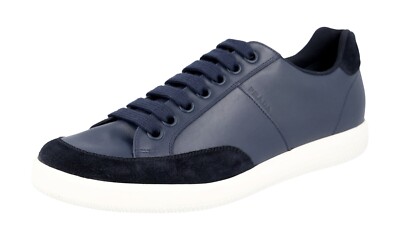 PRADA Leder LINEA ROSSA Sneaker ROTER STREIFEN 4E3027 Navy Blau NEU -  9 43
